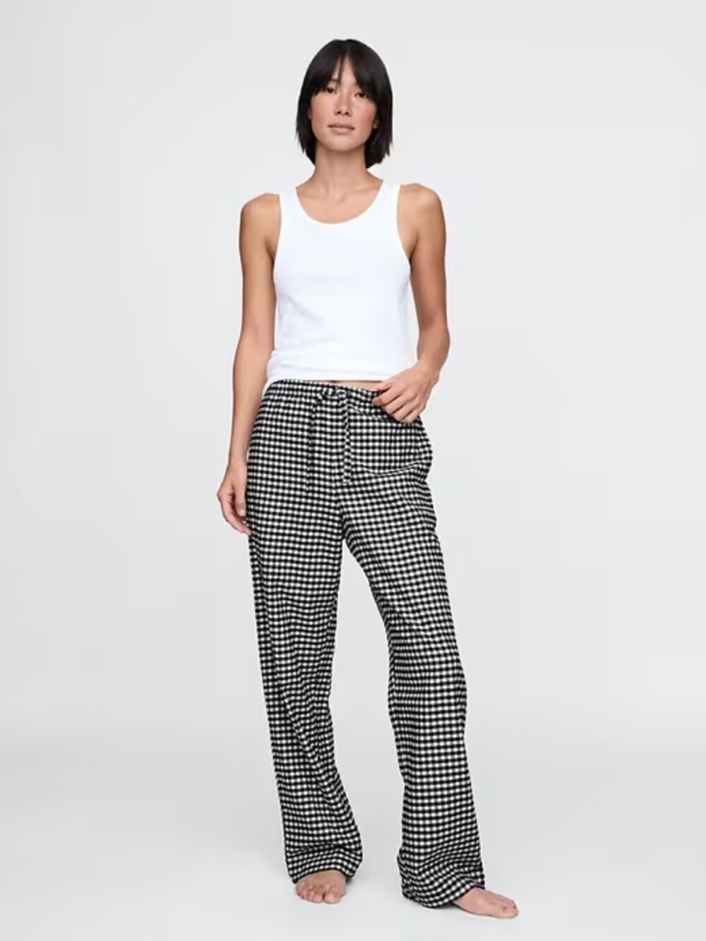 GAP BODY Perfect Flannel Black White Gingham Softest Pajama PJ Pants, Size S
